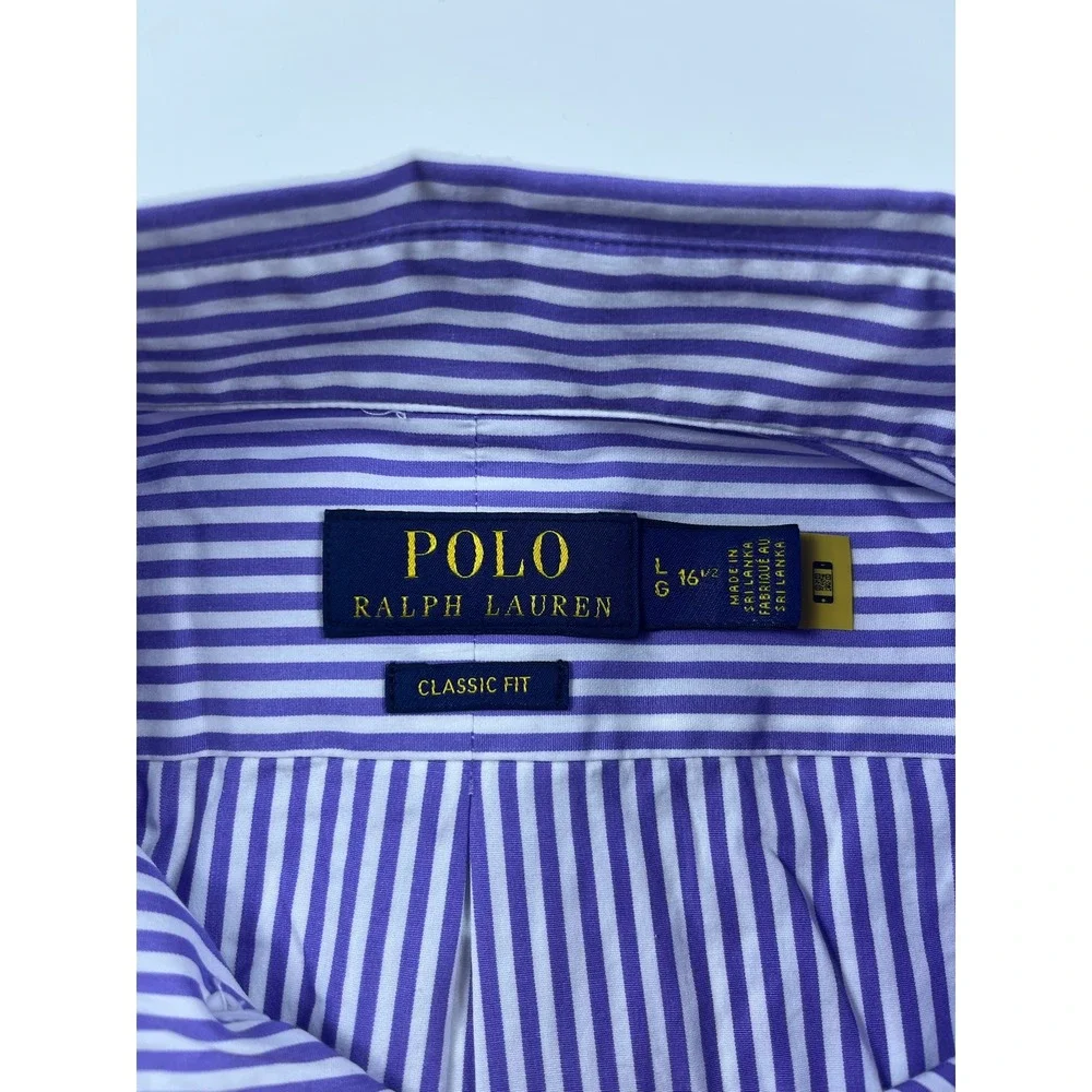 Polo Ralph Lauren Mens Classic Striped Button Down Shirt Purple White LG 16.5